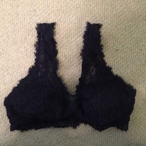 Dark blue lace bralette with removable cup pads